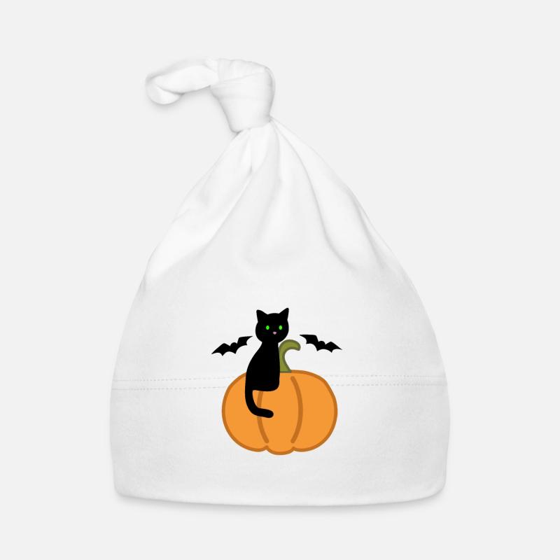 Cat on pumpkin - Organic Baby Cap - white