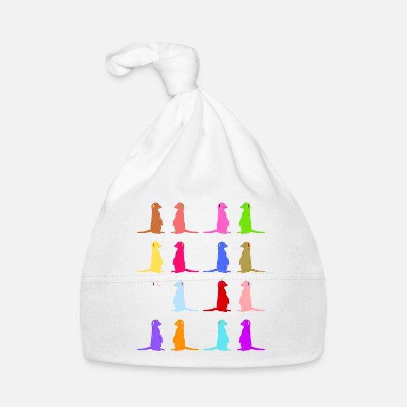 Erdmännchen buntes Retro Design - Baby Bio-Mütze - Weiß