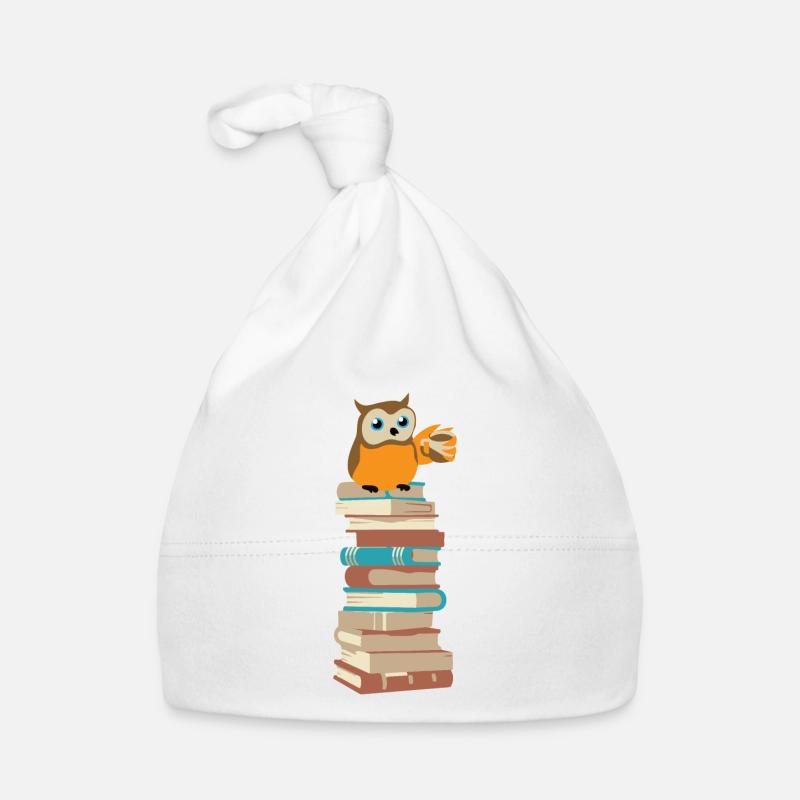 Eule mit Kaffee auf Bücher Baby Bio-Mütze