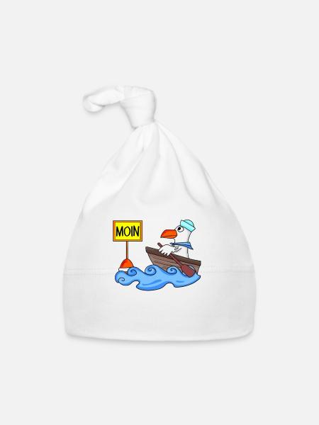 Moin Seemann Möwe Seemöwe Boot - Baby Bio-Mütze - Weiß - Vorne
