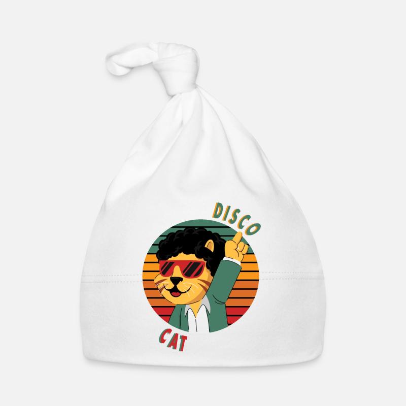 Disco Cat va sur les pistes - Bonnet bio Bébé - blanc