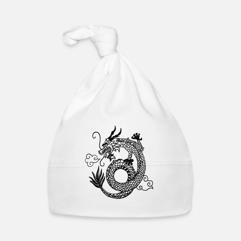 Dragon chinois - Bonnet bio Bébé - blanc