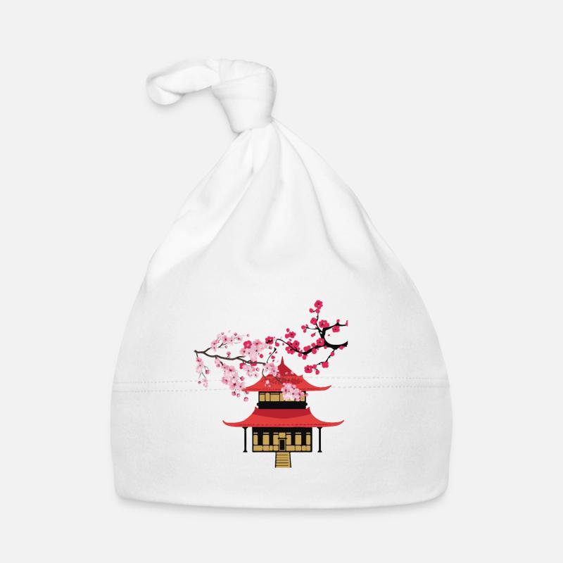 Fleurs de cerisier japonais - Bonnet bio Bébé - blanc