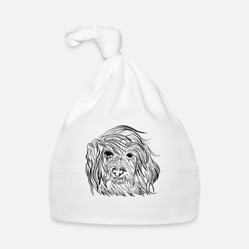 Tibet Terrier Line Art Idée cadeau - Bonnet bio Bébé - blanc