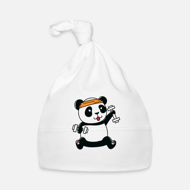 L’ours panda entraîné avec des haltères Bonnet bio Bébé