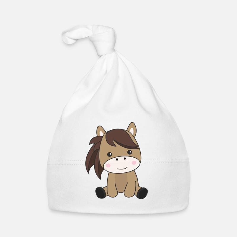 Cheval doux cheval cheval cavalière pour les enfants - Bonnet bio Bébé - blanc