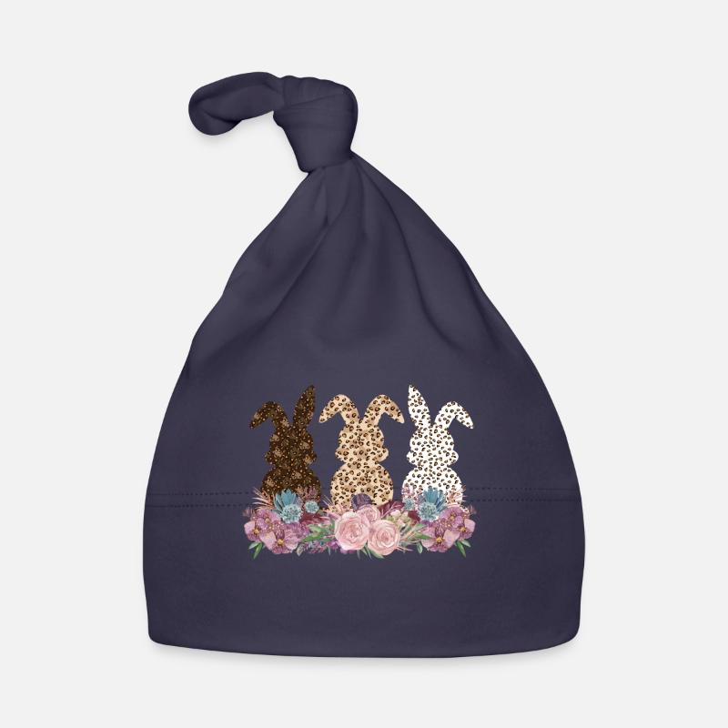 Funny Easter with Leopard Print Flowers Easter Organic Baby Cap
