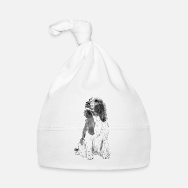 Sitzender Welsh Springer Spaniel Hund Baby Bio-Mütze
