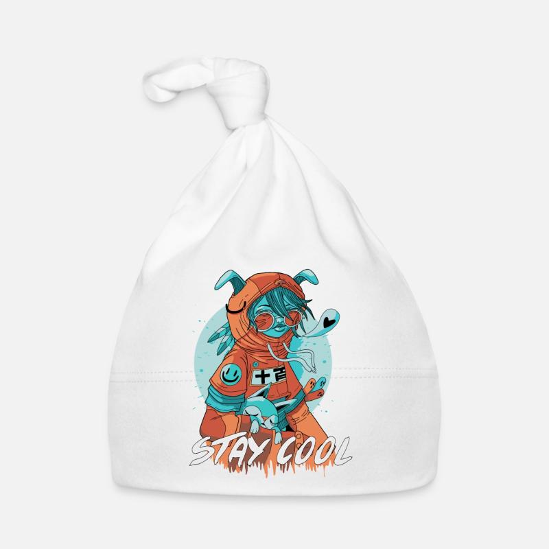 Stay Cool Katzen Comicstyle Kunst Design - Baby Bio-Mütze - Weiß