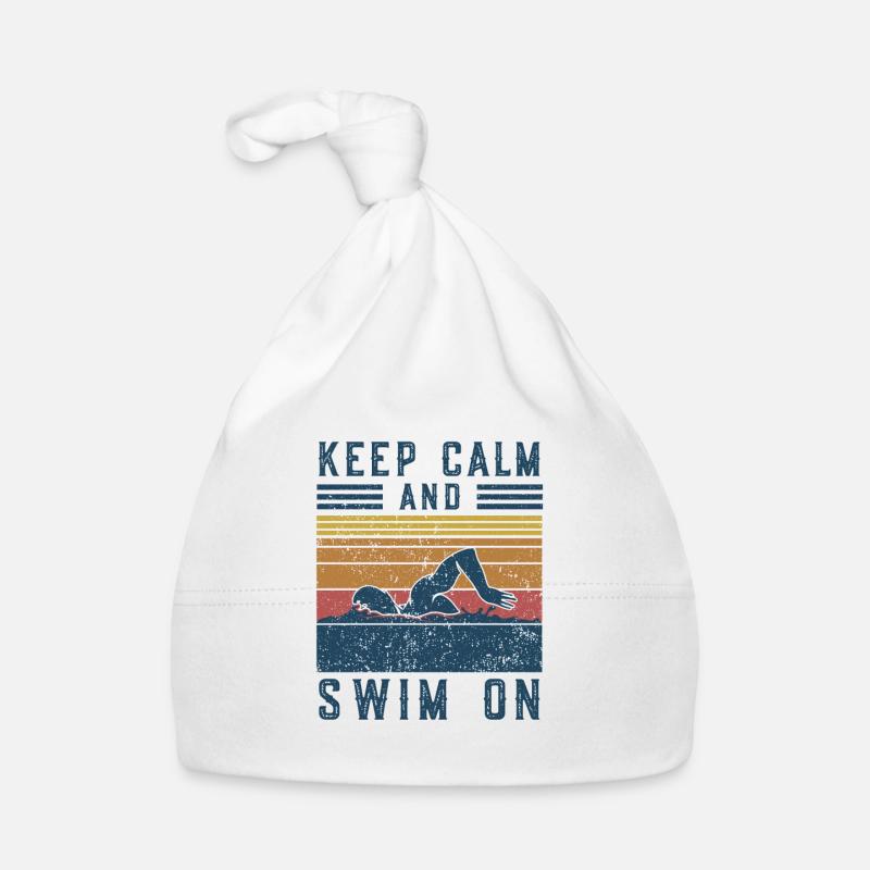 Vintage Keep Calm and Swim On Swimming Gift Organic Baby Cap