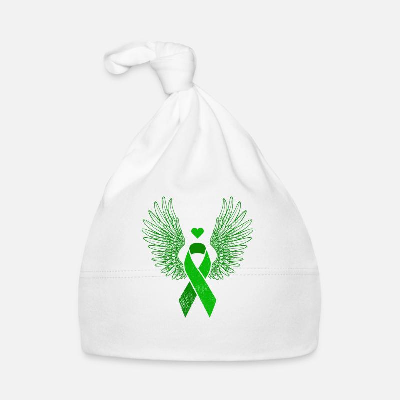 Sensibilisation au cancer du foie ruban vert ailé - Bonnet bio Bébé - blanc