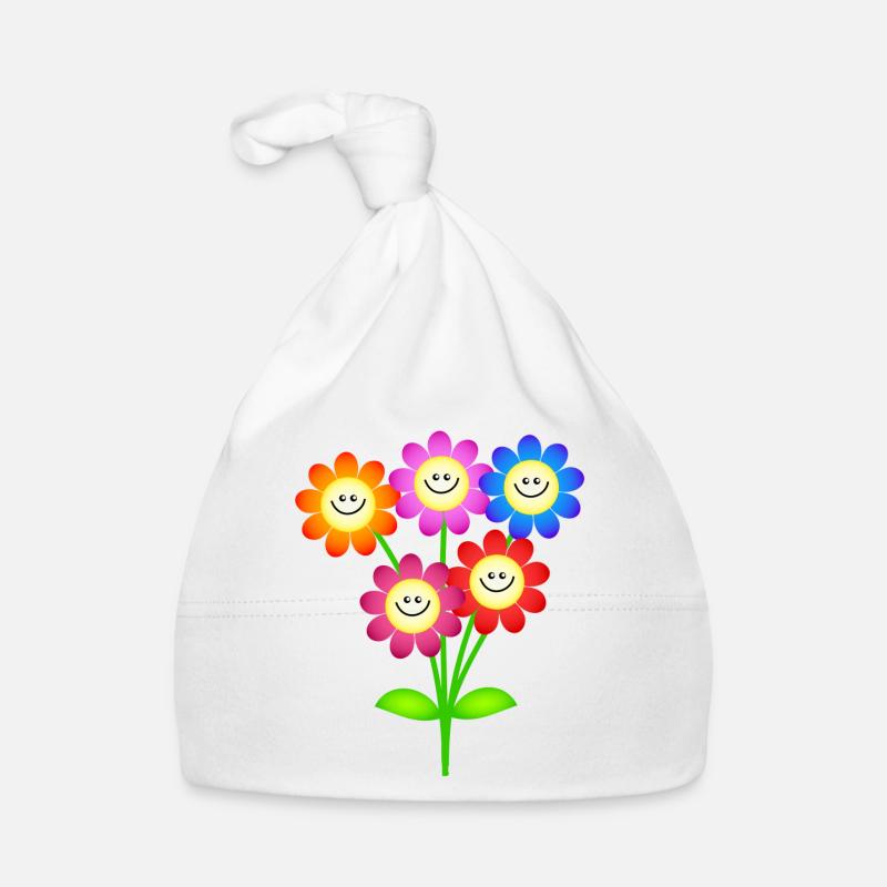 Fleur heureuse de marguerite de sourire - Bonnet bio Bébé - blanc
