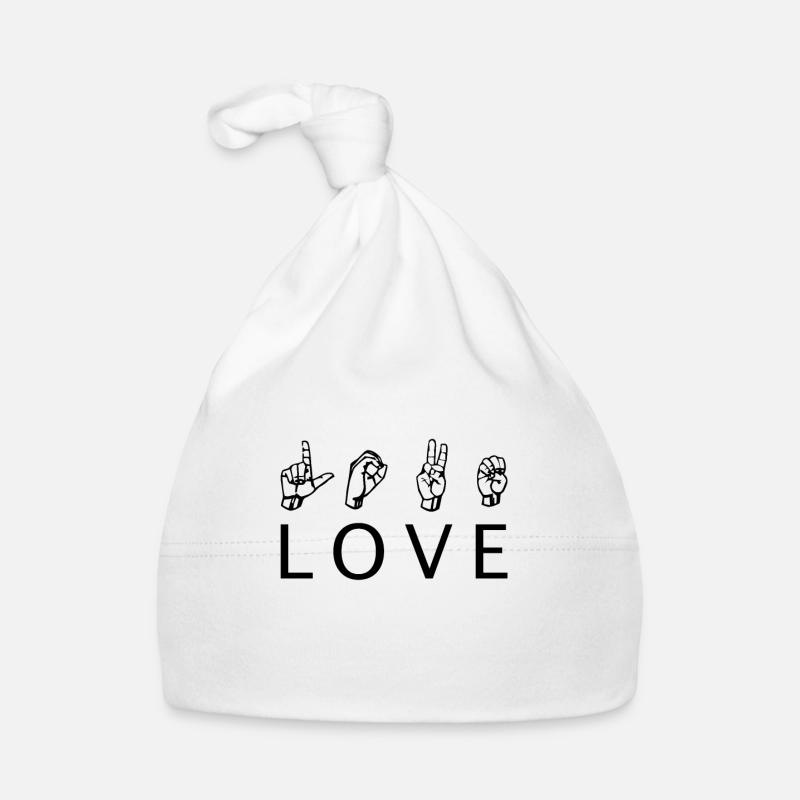 Love Langue des signes - Bonnet bio Bébé - blanc