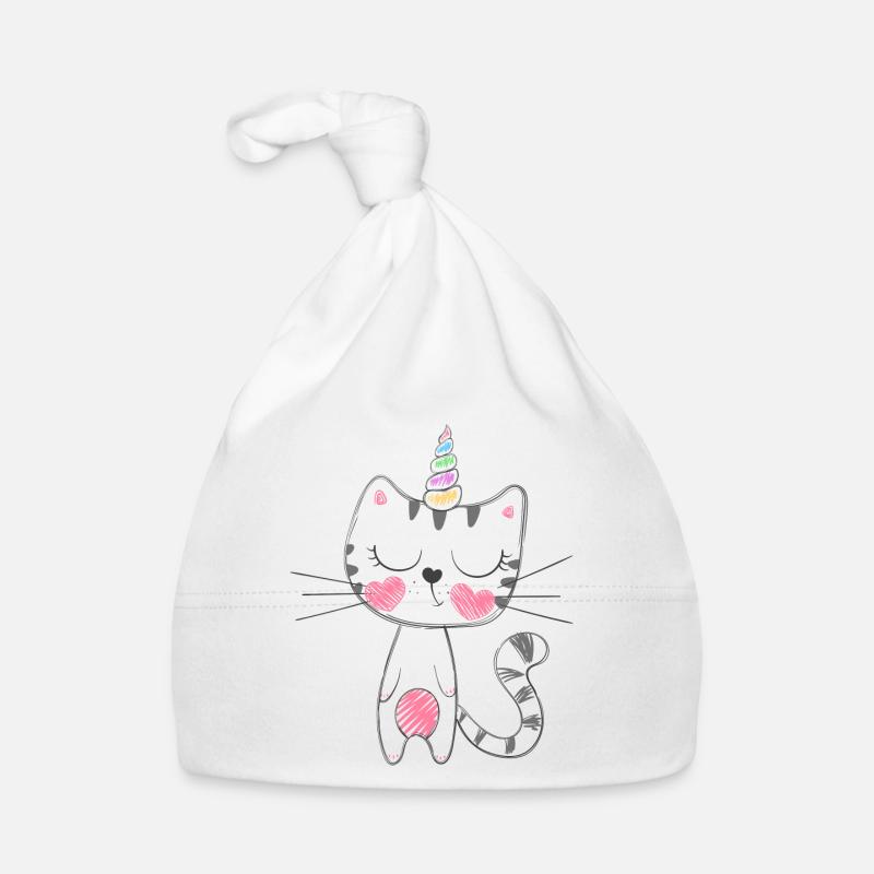 CUTE, chat de Licorne - Bonnet bio Bébé - blanc