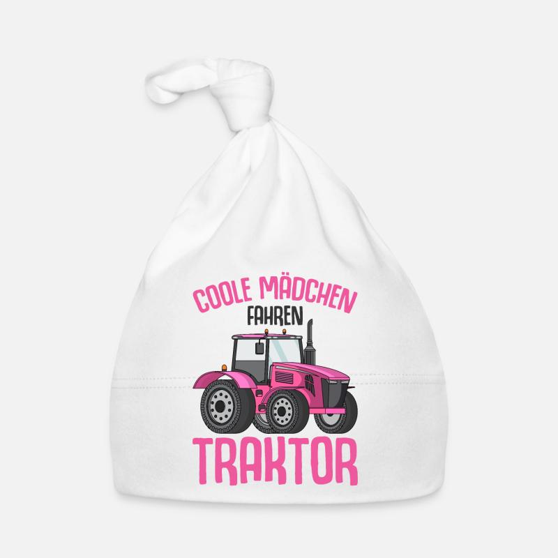 Traktor Mädchen - Baby Bio-Mütze - Weiß