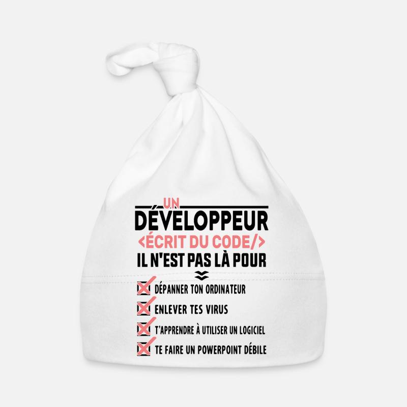 Un Développeur Écrit du Code Cadeau - Bonnet bio Bébé - blanc