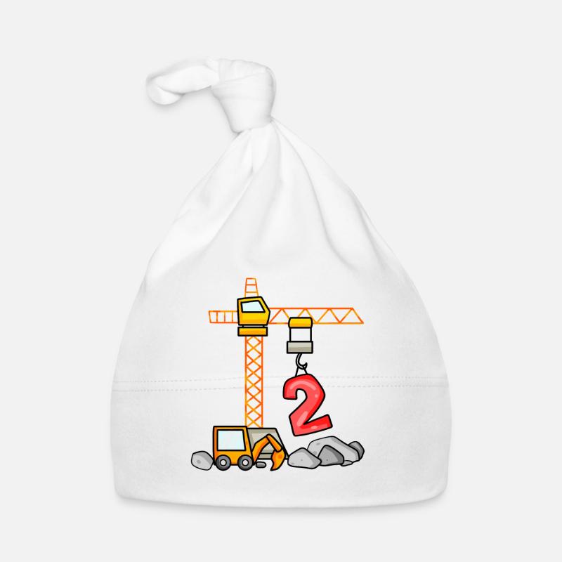 Kinder Geburtstagsshirt Bagger 2 Junge Baustelle 2 - Baby Bio-Mütze - Weiß