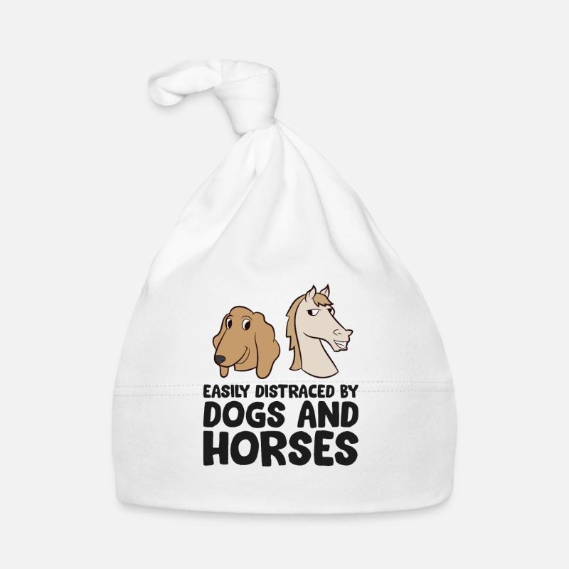 Cheval drôle légèrement distrait par les chevaux et - Bonnet bio Bébé - blanc