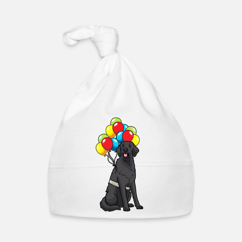 Flat Coated Retriever Hund mit Ballons - Baby Bio-Mütze - Weiß