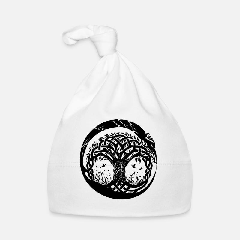 Celtic Ireland Viking Celtic Knot Pattern Tree - Organic Baby Cap - white