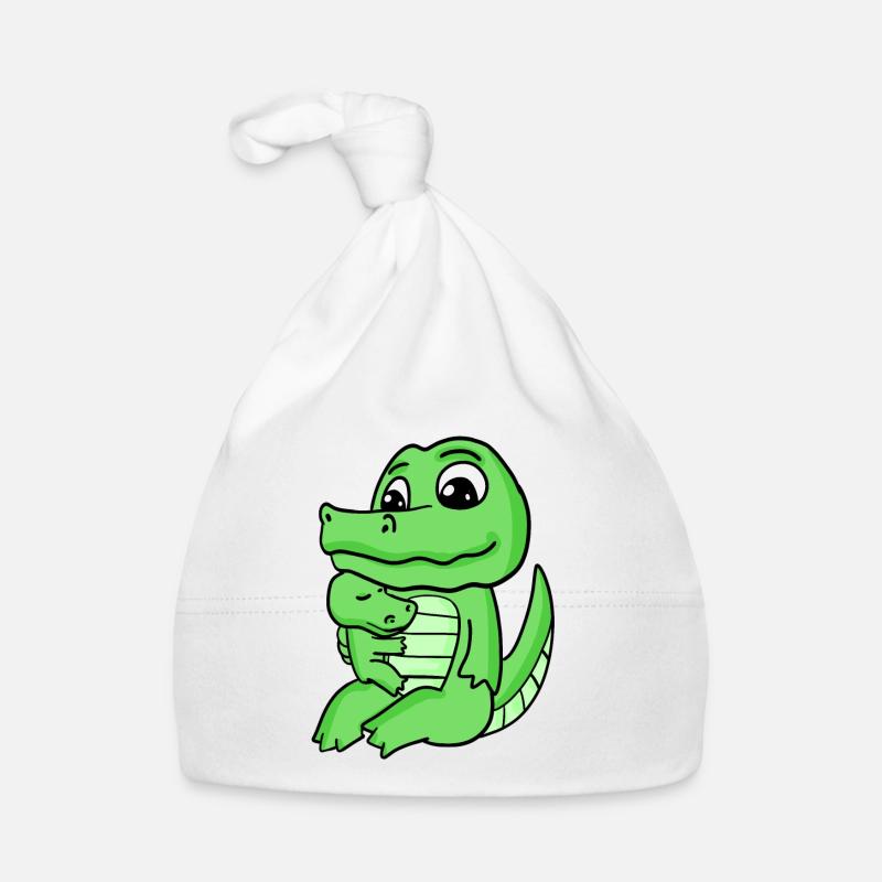 Famille crocodile - Crocodile avec bébé - Crocodile - Bonnet bio Bébé - blanc