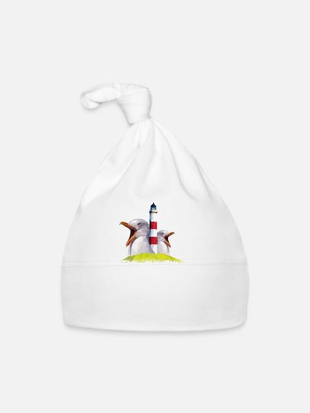 Timmendorfer Strand Ostsee Urlaub Souvenir - Baby Bio-Mütze - Weiß - Vorne