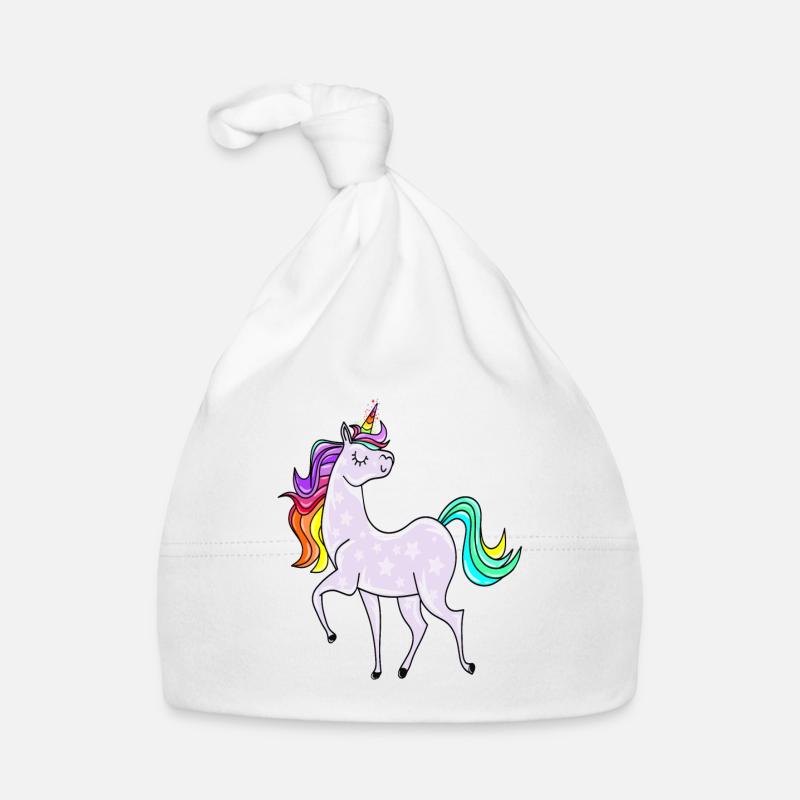 Einhorn mit Sternchen und Regenbogen Farben Baby Bio-Mütze