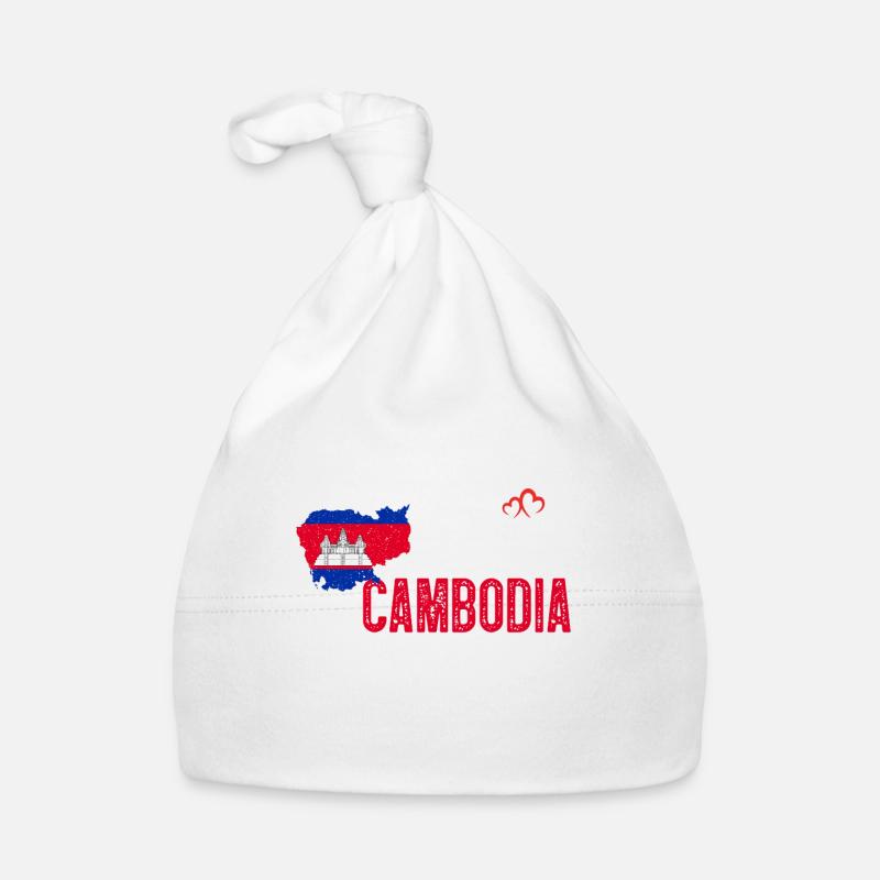 Cambodia Flag Map Heartbeat for Cambodian Pride - Bonnet bio Bébé - blanc
