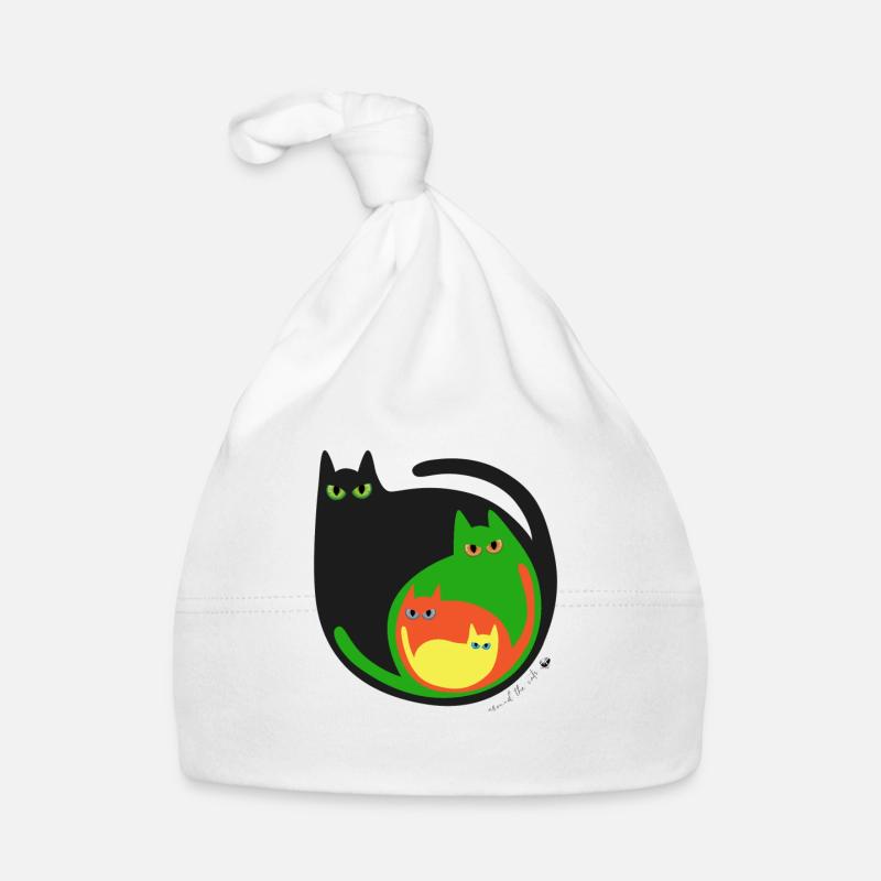 Rond de chats colorés illustration - Bonnet bio Bébé - blanc