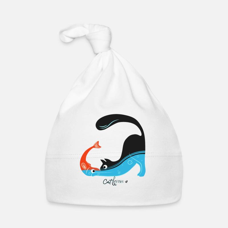 Le chat et l’image de poisson - Bonnet bio Bébé - blanc