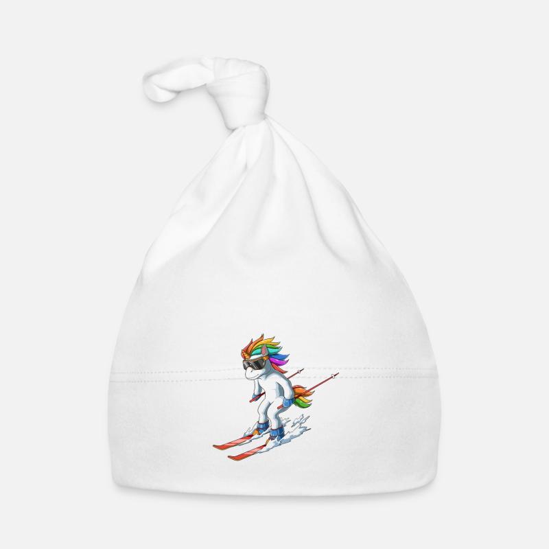 Riederalp Wallis Schweiz Retro Ski Einhorn Baby Bio-Mütze