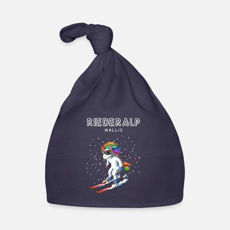 Riederalp Wallis Schweiz Retro Ski Einhorn Baby Bio-Mütze