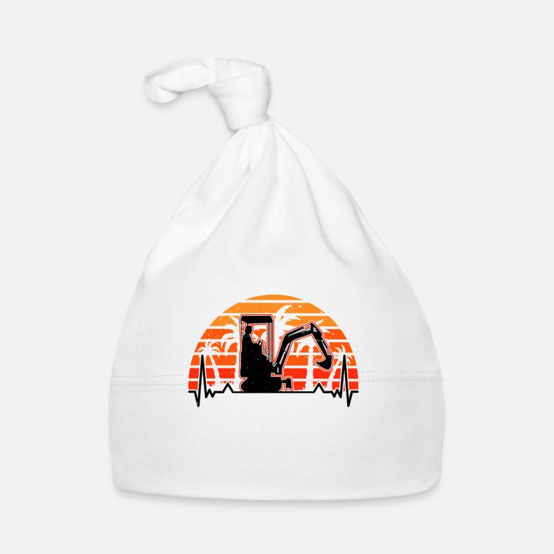 Baggerführer Herzschlag Retro Bagger Baggerfahrer - Baby Bio-Mütze - Weiß