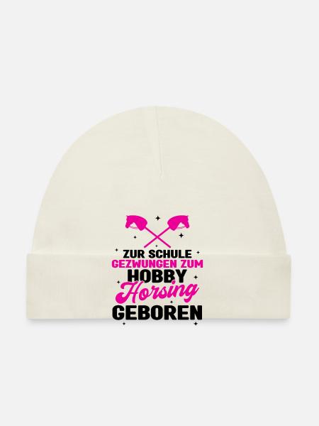 Zur Schule Gezwungen Zum Hobby Horsing Geboren Tre - Baby Bio-Mütze - Weiß - Vorne