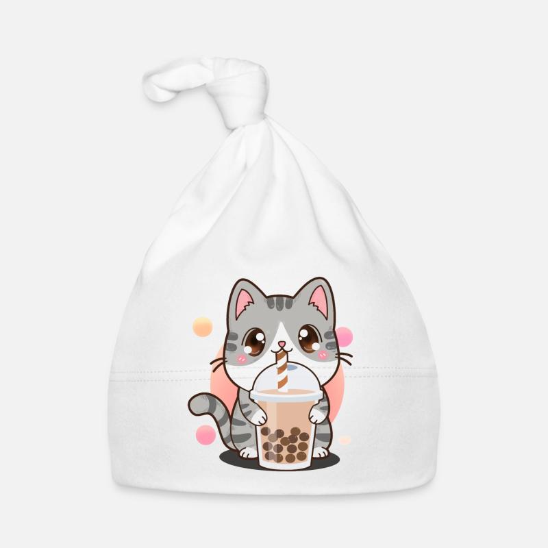 Cat Boba Tea Funny Bubble Tea Drinking Pet Lover Organic Baby Cap