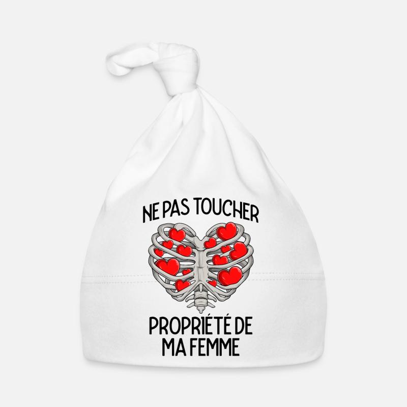 Ne Pas Toucher Cadeau Saint Valentin Couple Humour - Bonnet bio Bébé - blanc