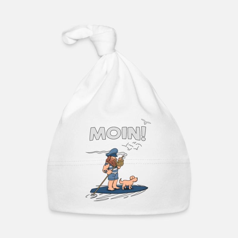 Moin Digga Spruch mit Möwe Kapitän und Meer Baby Bio-Mütze