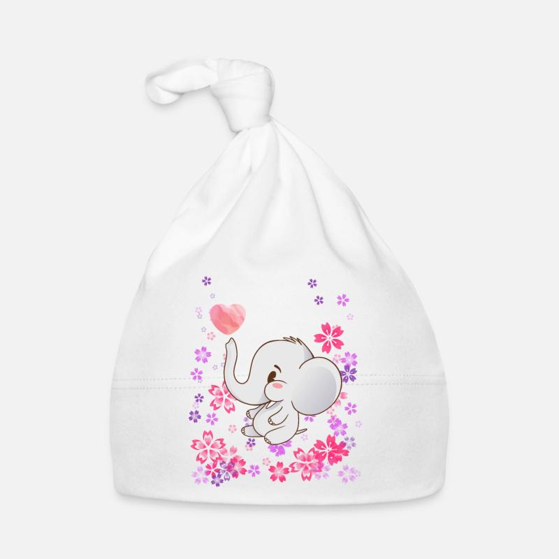 Bébé éléphant avec des fleurs Bonnet bio Bébé