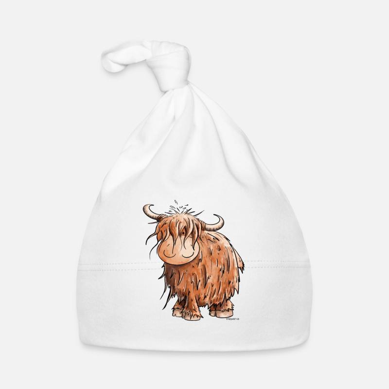 Bovins écossais des Highlands I Vache des Highlands - Bonnet bio Bébé - blanc