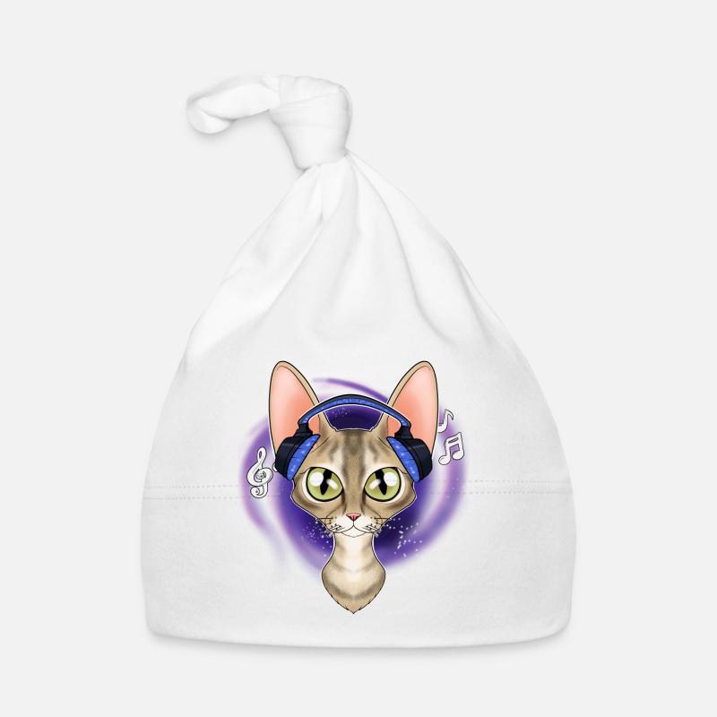 Mignon Devon Rex Cat I Music Lover I Casque Bonnet bio Bébé