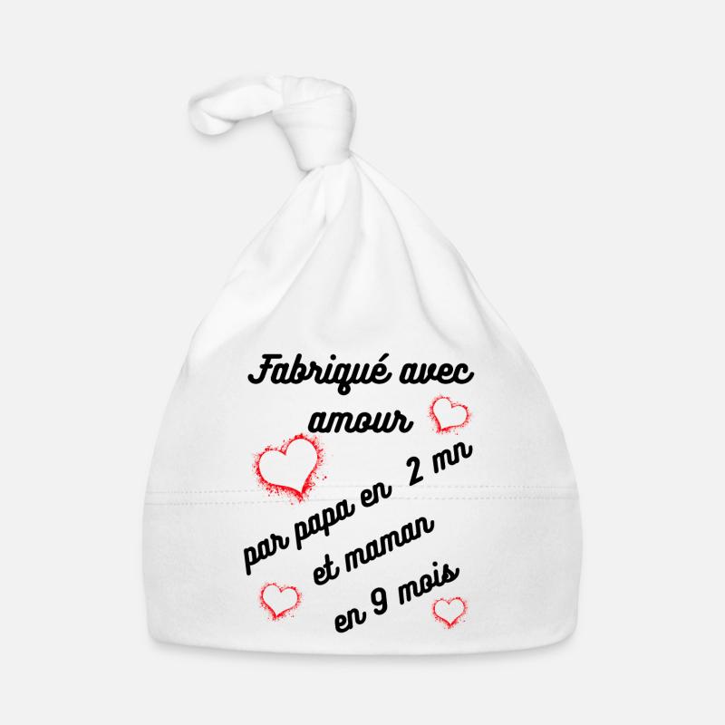 fabriqué avec amour, enfant, cadeau, naissance - Bonnet bio Bébé - blanc