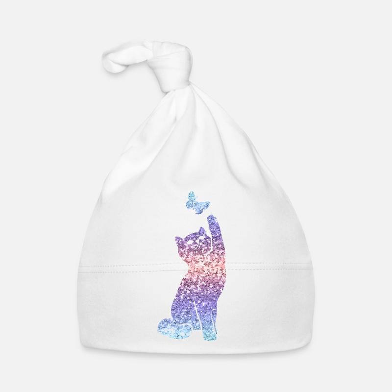 Cat Glitter Print Cat Lover Gift Organic Baby Cap