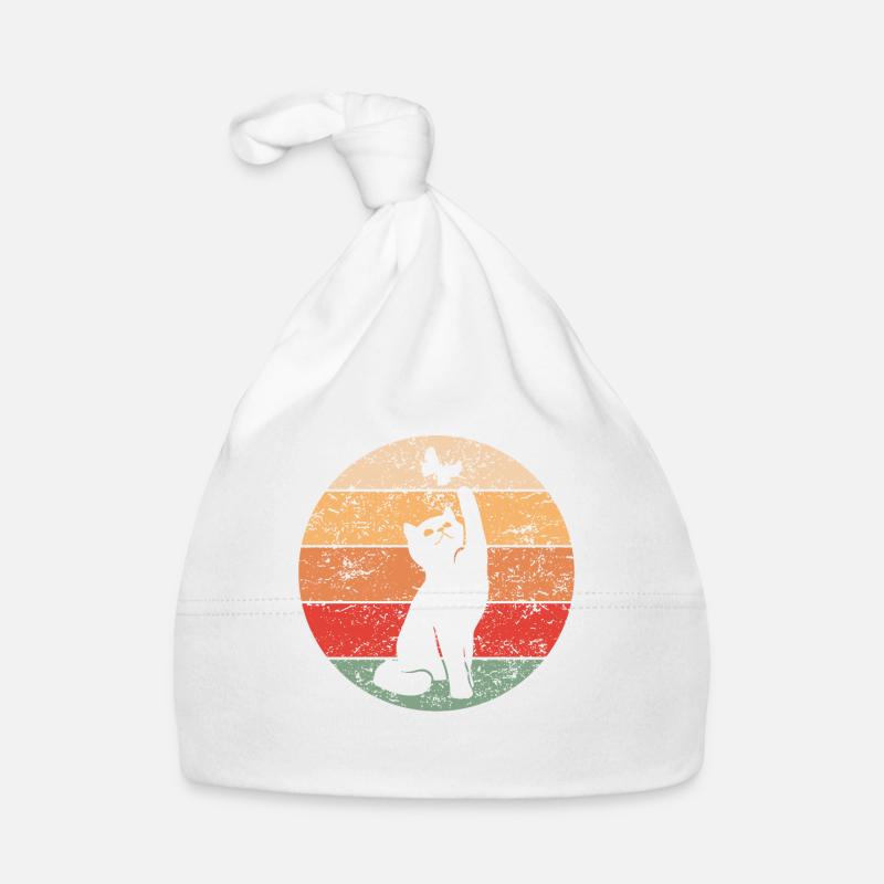 Cat Retro Design Cat Lover Cadeau - Bonnet bio Bébé - blanc