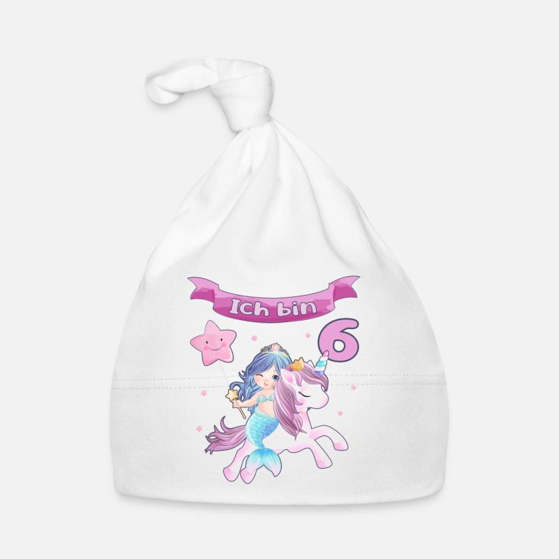 6. Geburtstag - Meerjungfrau mit Einhorn Mädchen 6 Baby Bio-Mütze