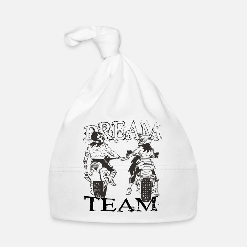 Wir sind ein Dream Team. Partner Tshirt Motorrad - Baby Bio-Mütze - Weiß
