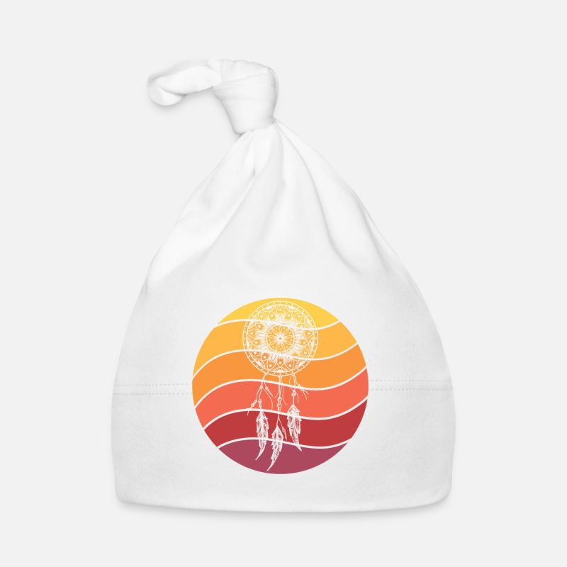 Capteur de rêves avec lever - coucher de soleil - Bonnet bio Bébé - blanc