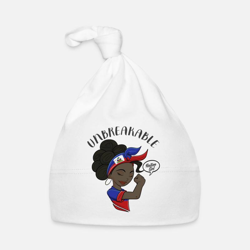 Fille haïtienne incassable I Patrimoine haïtien I - Bonnet bio Bébé - blanc