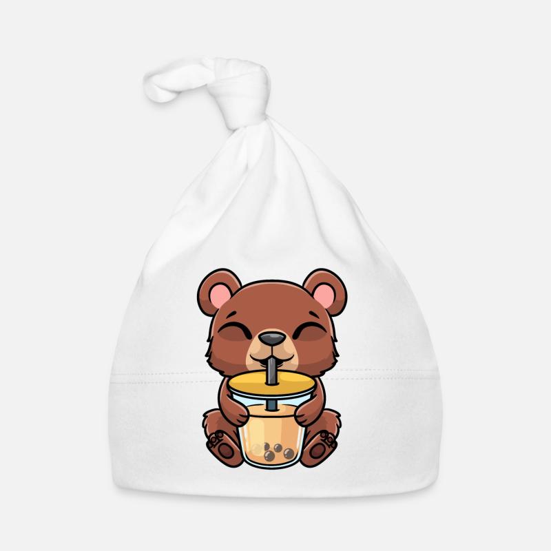 Brown Bear Kawaii Bubble Tea Boba Bonnet bio Bébé
