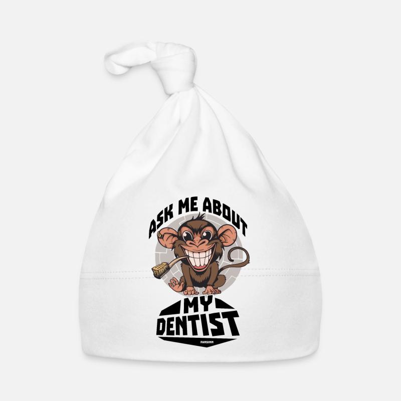 Monkey with toothbrush dentist funny saying Organic Baby Cap