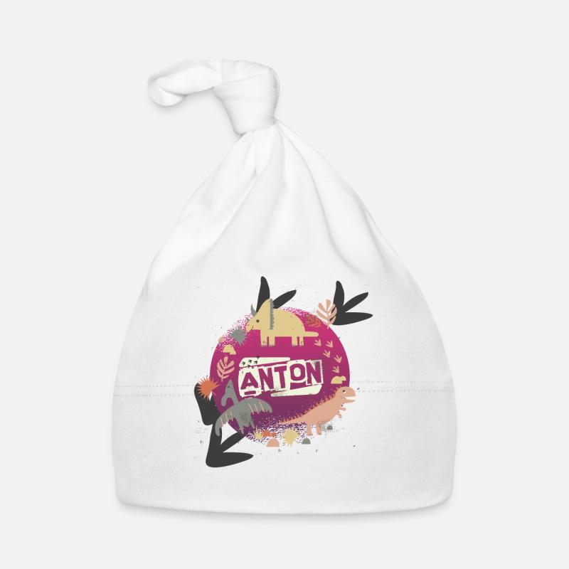 ANTON - Beau nom de garçon avec de mignons dinosaures Bonnet bio Bébé
